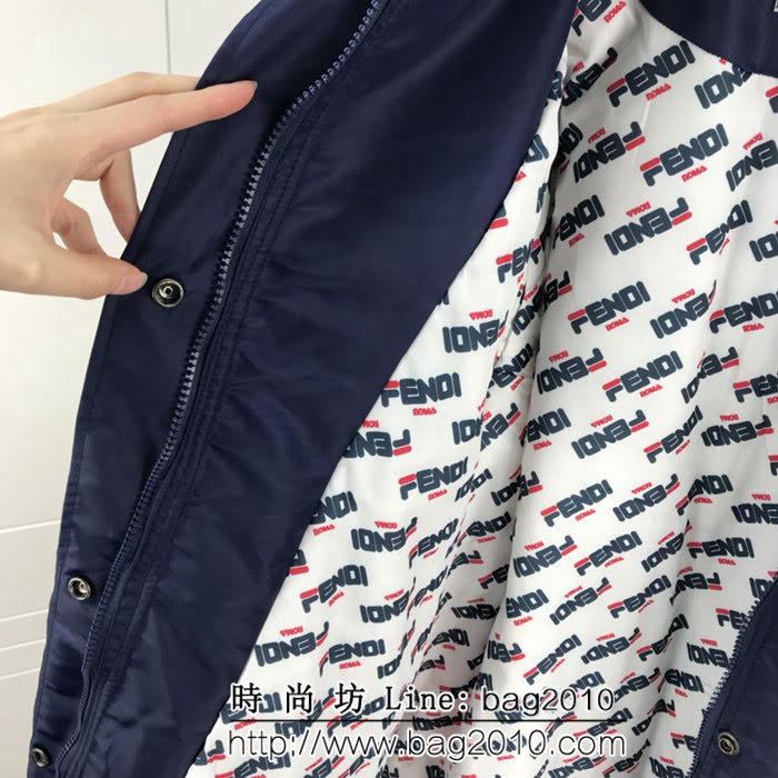 FENDI芬迪 X FILA合作款 18冬季新款 連帽尼龍長款大衣 帽子可拆卸 男女同款 ydi2099